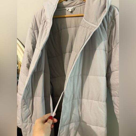 Garnet Hill 100% organic cotton grey Quilted hooded Robe/ Coat - Picture 7 of 11